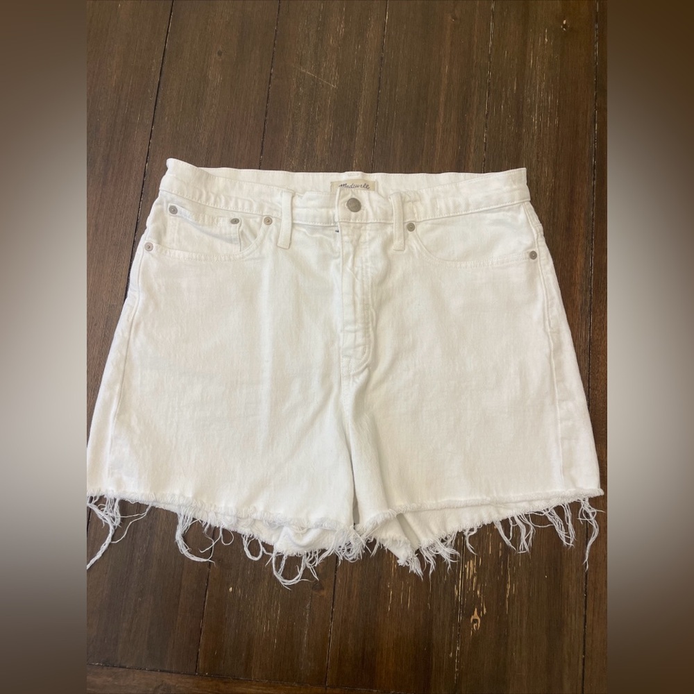 Womens MADEWELL High Rise Denim Shorts Raw Hem 32 White